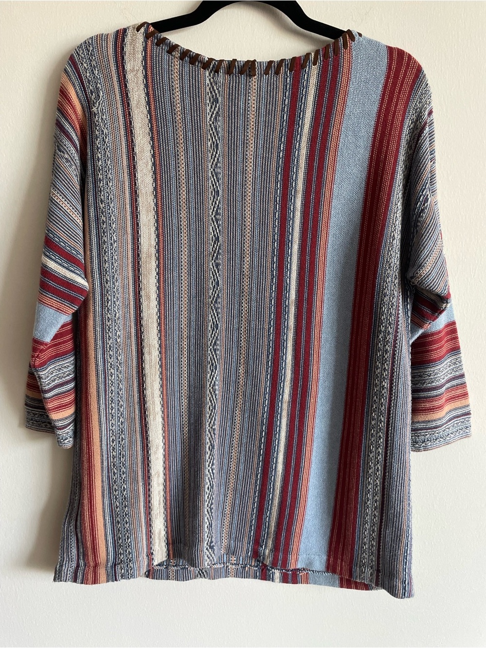 Chaps boho sweater striped southwestern desert leather trim M - Picture 6 of 7